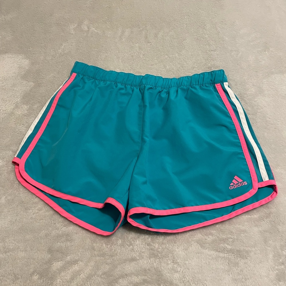 Adidas Blue and Pink Athletic Shorts with Retro Design